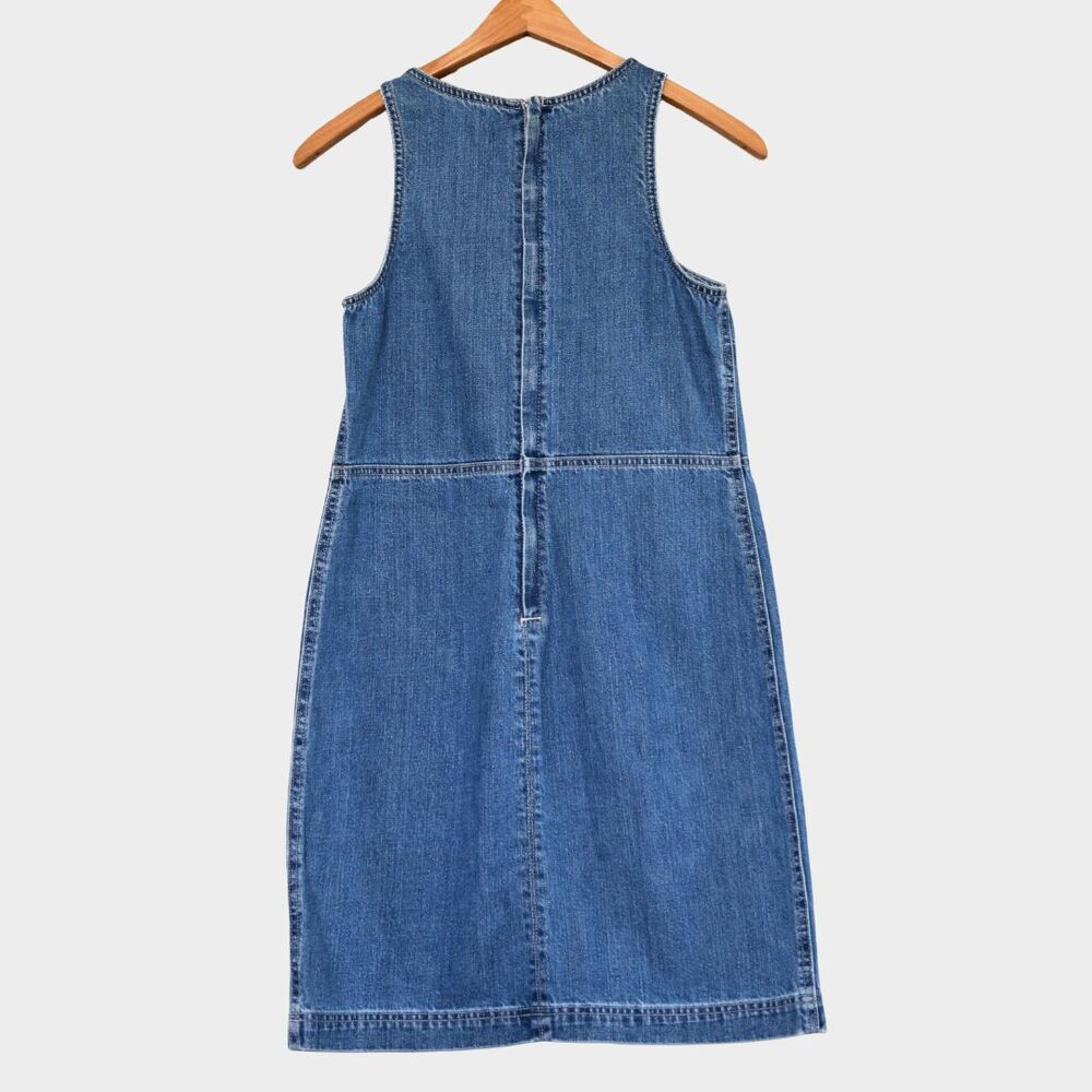Madewell Blue Denim Utility Shift Apron Mini Dress Pockets Womens Size XS - Picture 3 of 9